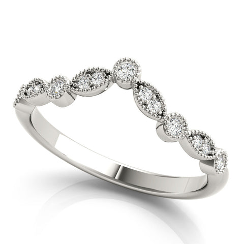 White gold Milgrain Marquise and Round Diamond Half Eternity Band