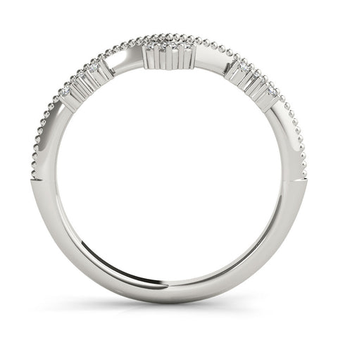 Silver Diamond Chevron Milgrain Band with Round Cut Stones and Prong Setting