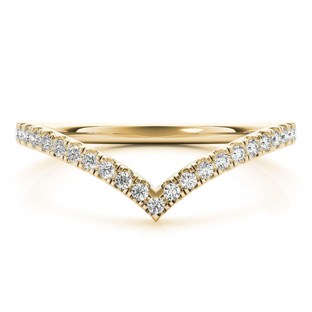 Yellow gold Diamond Pavé V-Shaped Chevron Band with Round Cut Stones and Shared Prong Setting