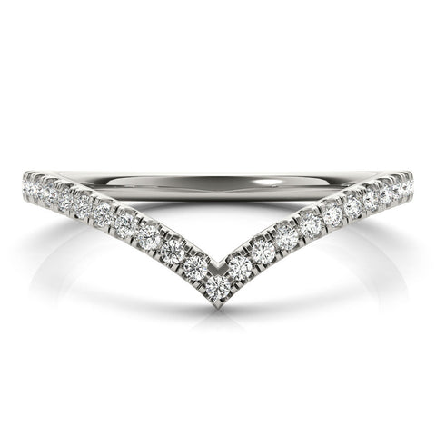 Platinum Diamond Pavé V-Shaped Chevron Band with Round Cut Stones and Shared Prong Setting