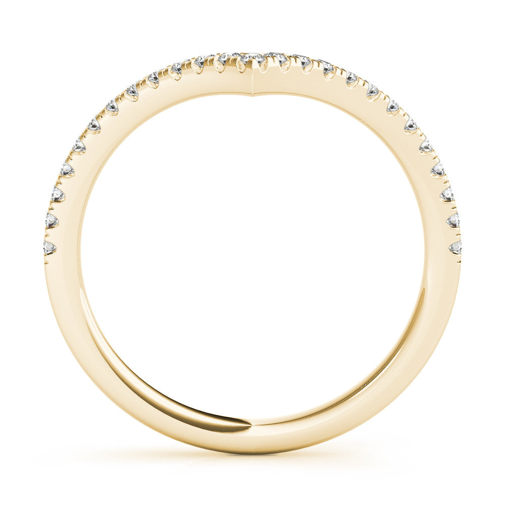 Yellow gold Diamond Pavé V-Shaped Chevron Band with Round Cut Stones and Shared Prong Setting
