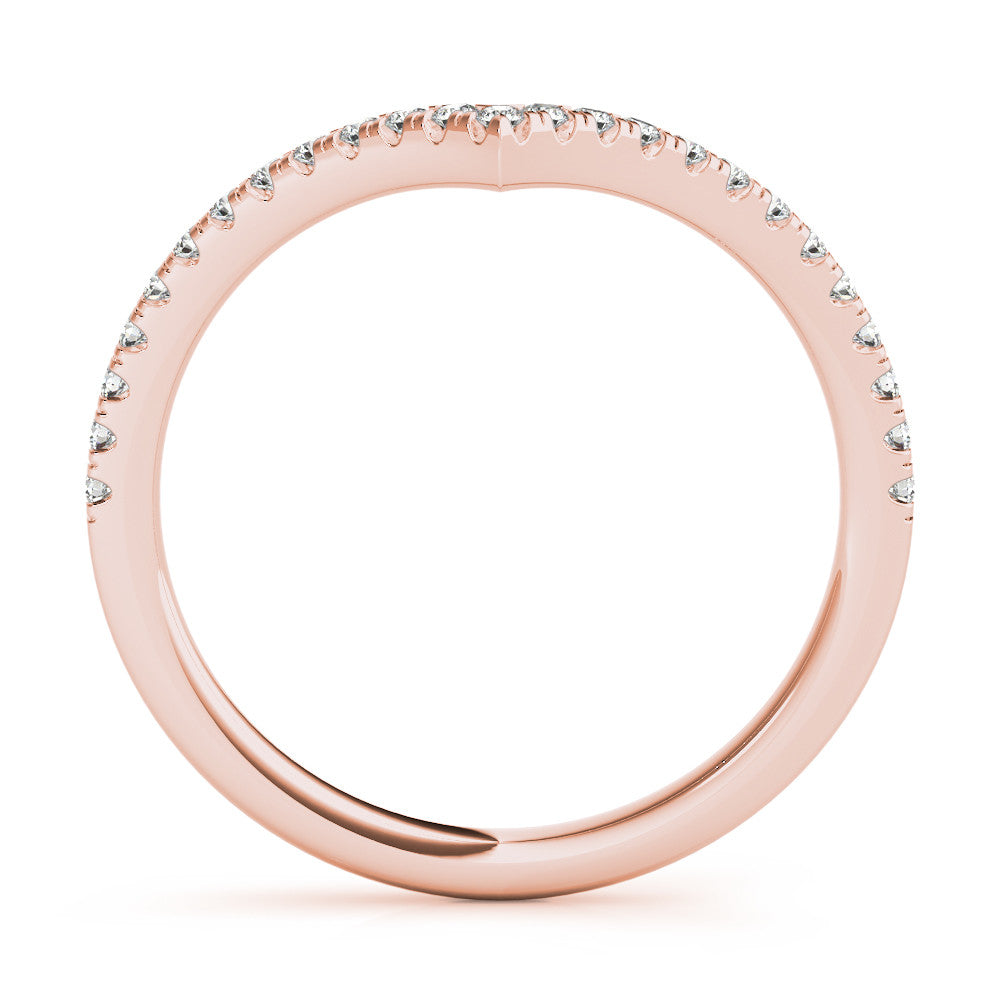 Rose gold Diamond Pavé V-Shaped Chevron Band with Round Cut Stones and Shared Prong Setting