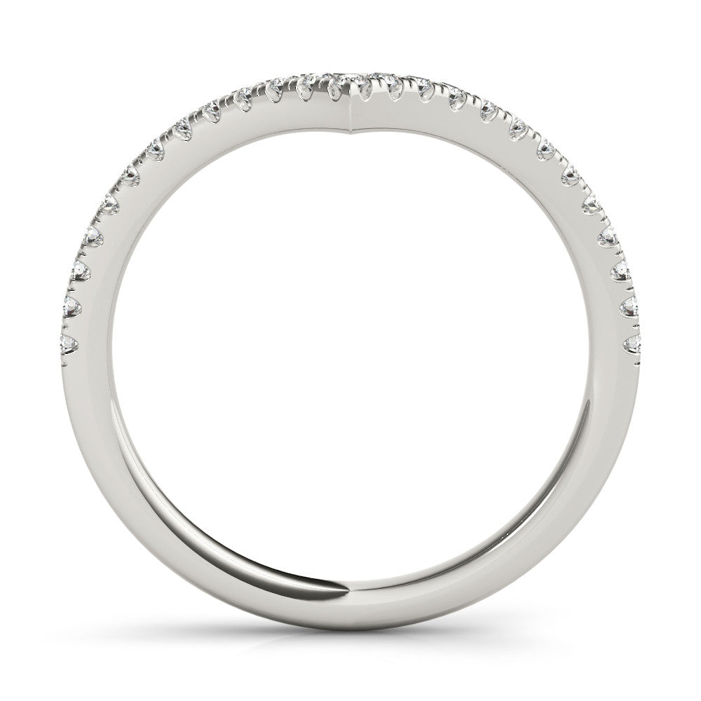 Silver Diamond Pavé V-Shaped Chevron Band with Round Cut Stones and Shared Prong Setting
