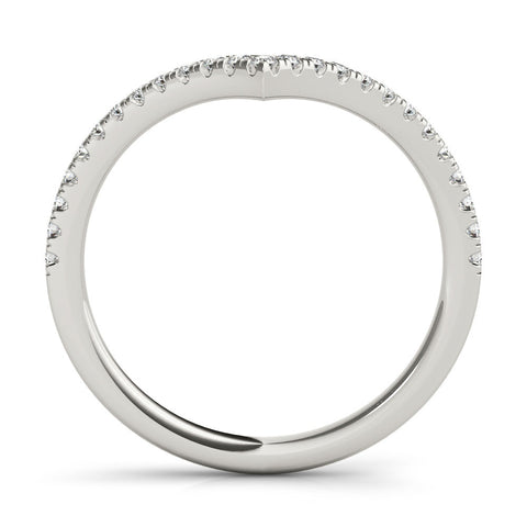 Platinum Diamond Pavé V-Shaped Chevron Band with Round Cut Stones and Shared Prong Setting