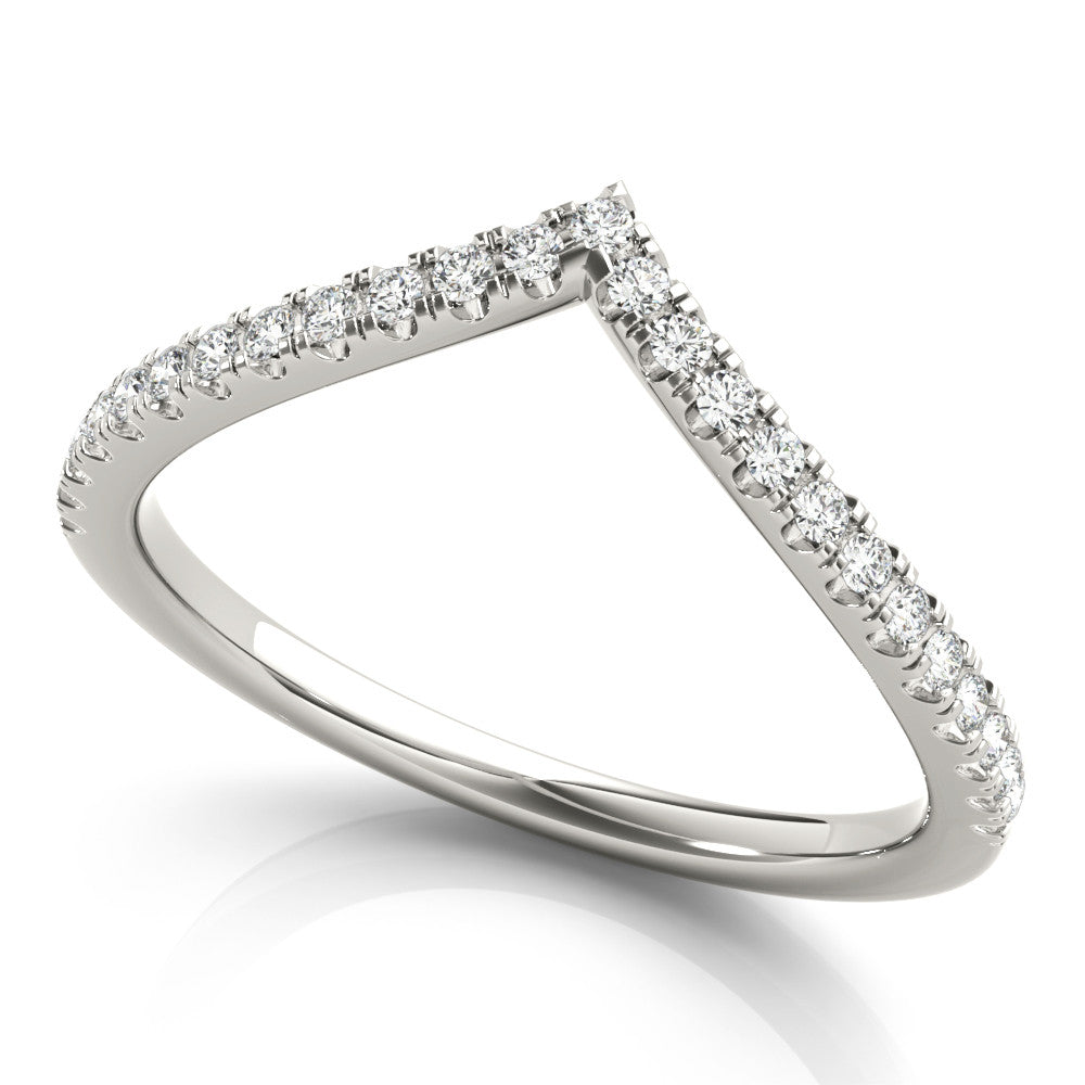 Platinum Diamond Pavé V-Shaped Chevron Band with Round Cut Stones and Shared Prong Setting