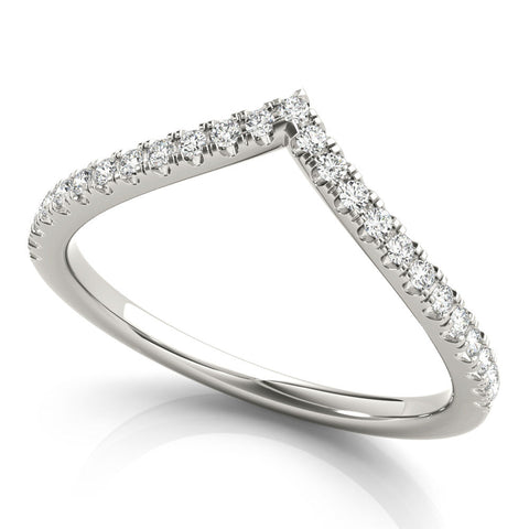 Platinum Diamond Pavé V-Shaped Chevron Band with Round Cut Stones and Shared Prong Setting
