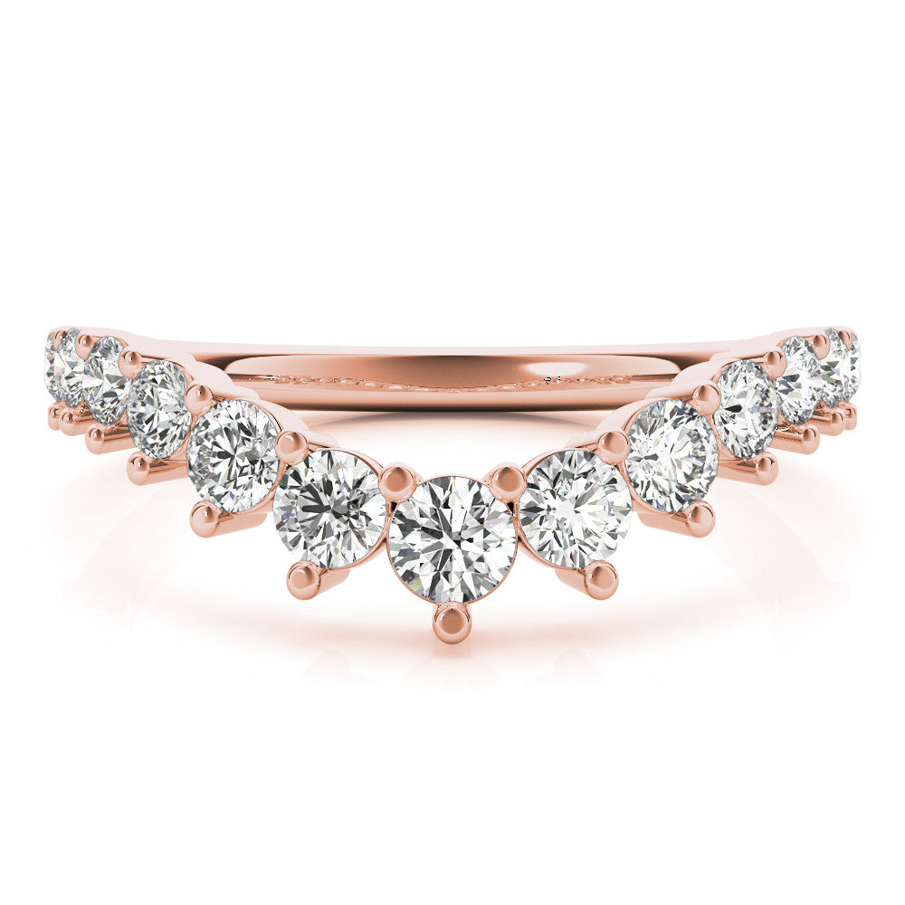 Rose gold Round Diamond Prong Set White Gold Curved Band