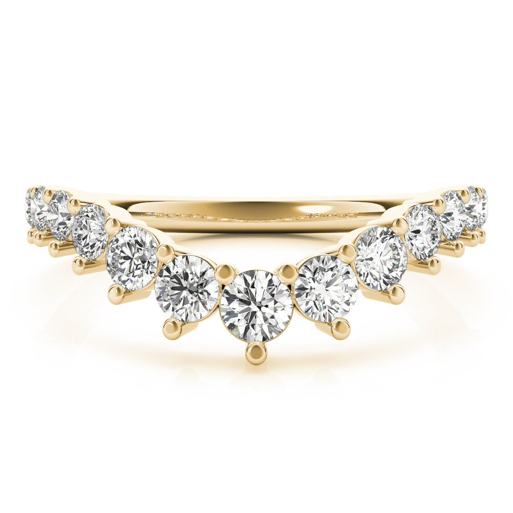 Yellow gold Round Diamond Prong Set White Gold Curved Band