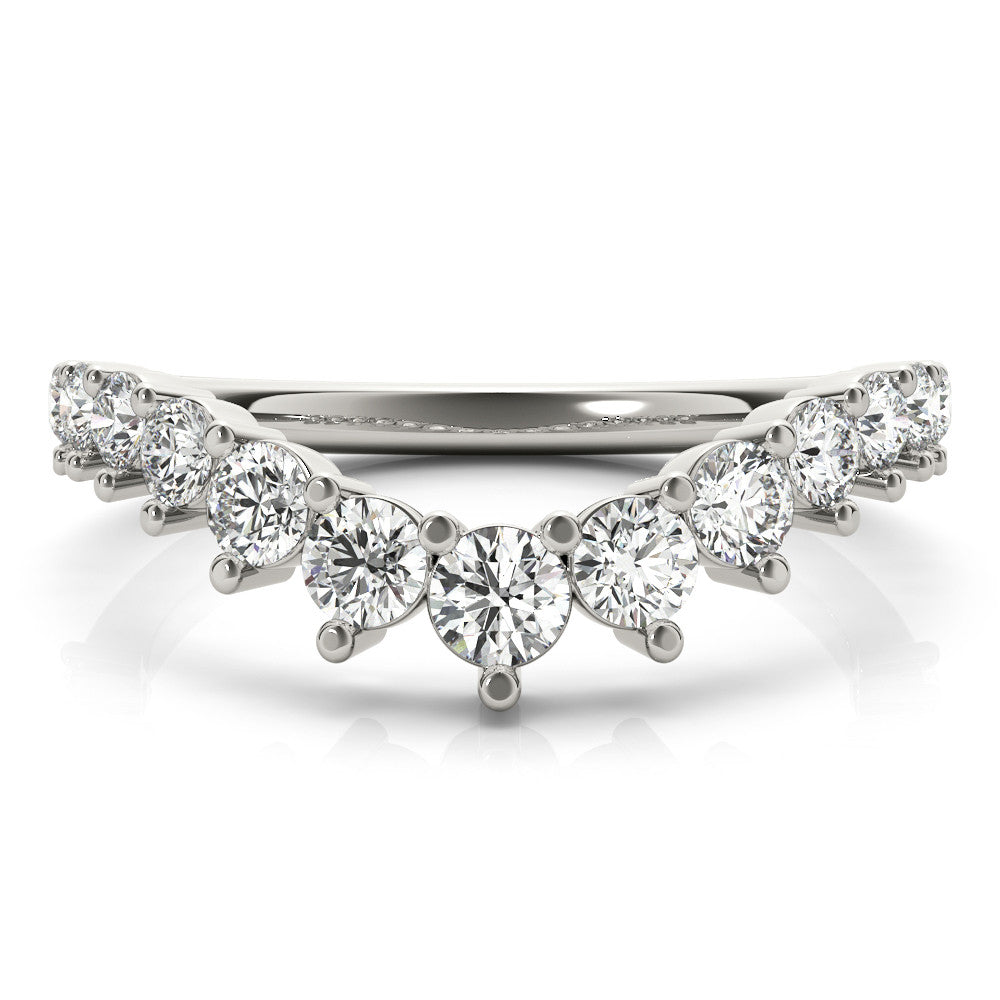 Platinum Round Diamond Prong Set White Gold Curved Band