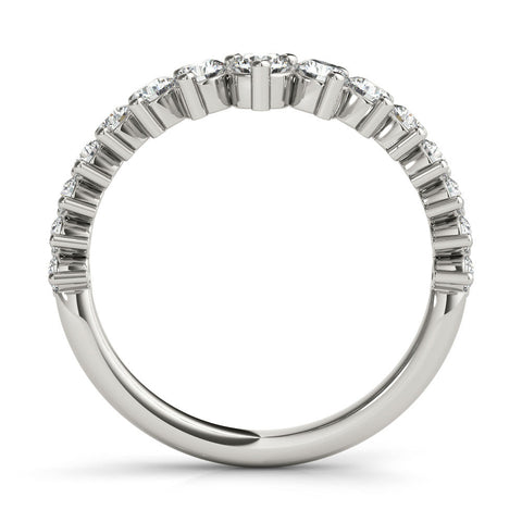 Platinum Round Diamond Prong Set White Gold Curved Band