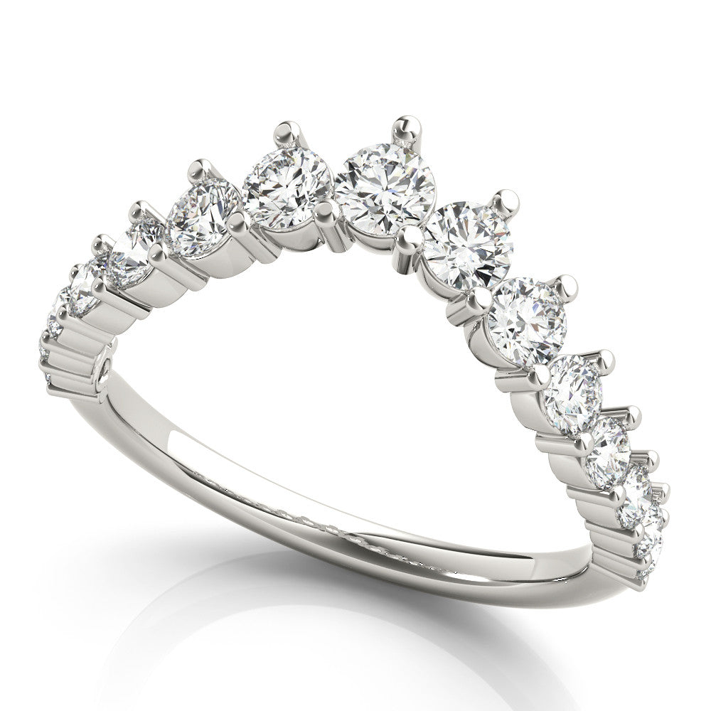 Platinum Round Diamond Prong Set White Gold Curved Band
