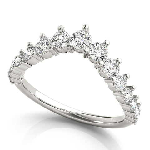 White gold Round Diamond Prong Set White Gold Curved Band