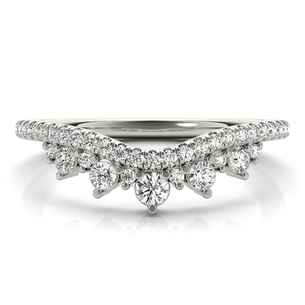 Silver Round Diamond Pavé Contour Band with Prong Setting