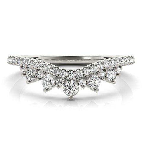 Silver Round Diamond Pavé Contour Band with Prong Setting