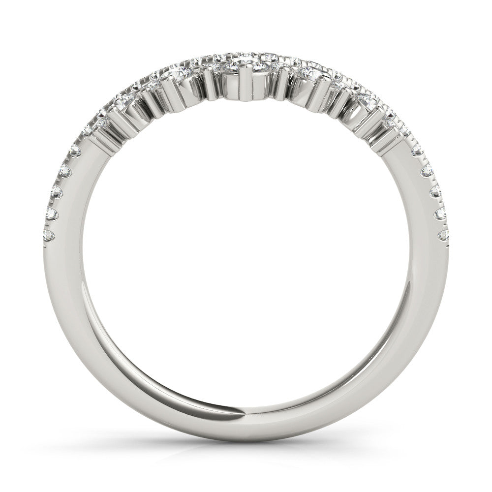 Silver Round Diamond Pavé Contour Band with Prong Setting