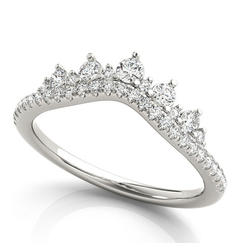 Platinum Round Diamond Pavé Contour Band with Prong Setting