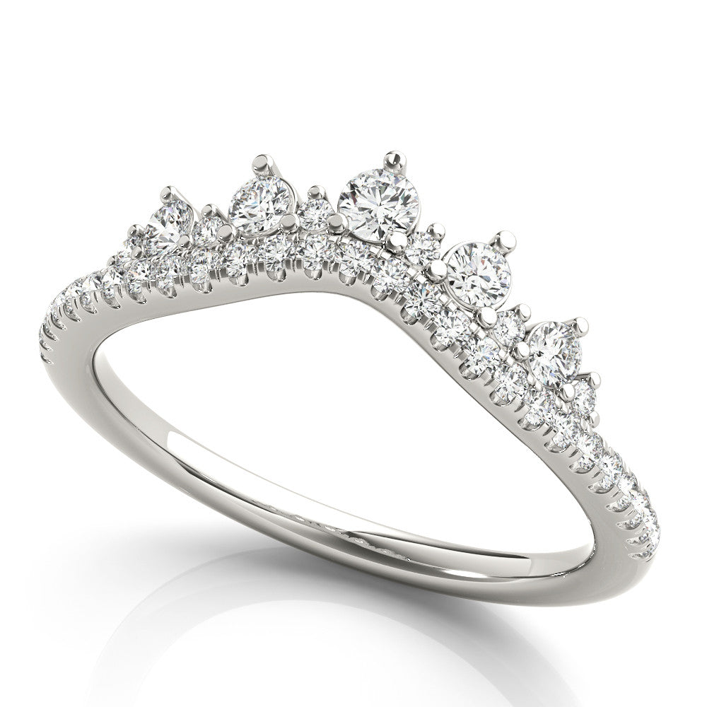 White gold Round Diamond Pavé Contour Band with Prong Setting