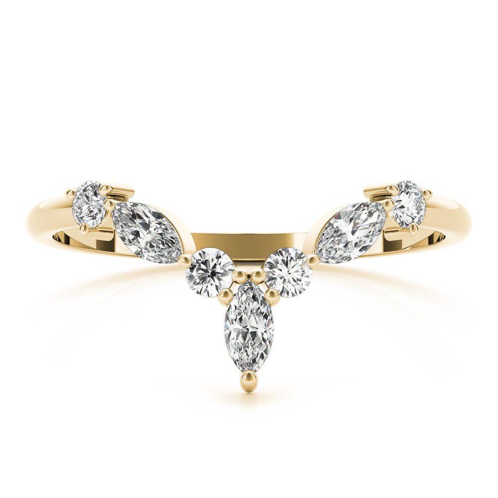 Yellow gold Chevron Marquise and Round Diamond Open Band with Prong Setting