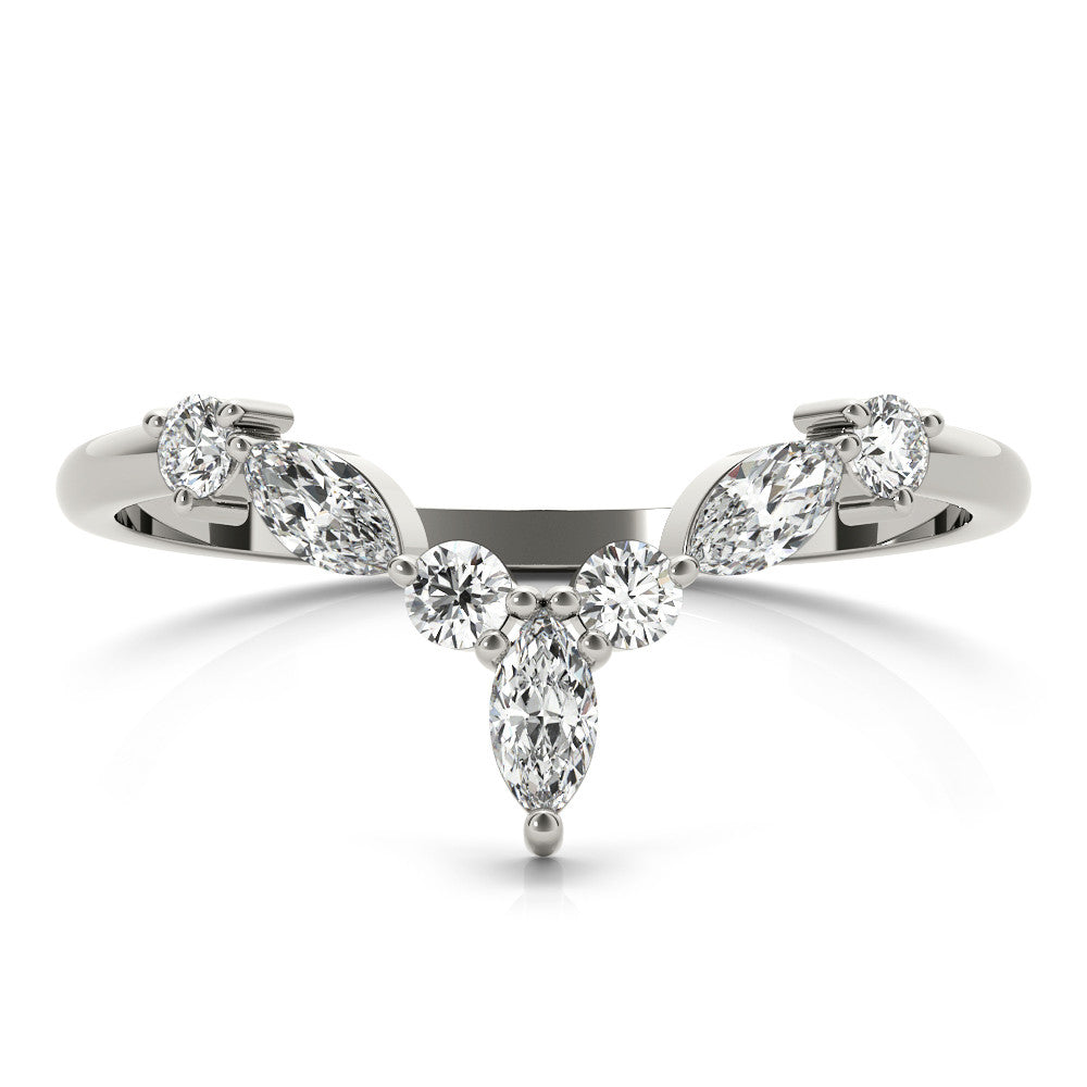 Silver Chevron Marquise and Round Diamond Open Band with Prong Setting
