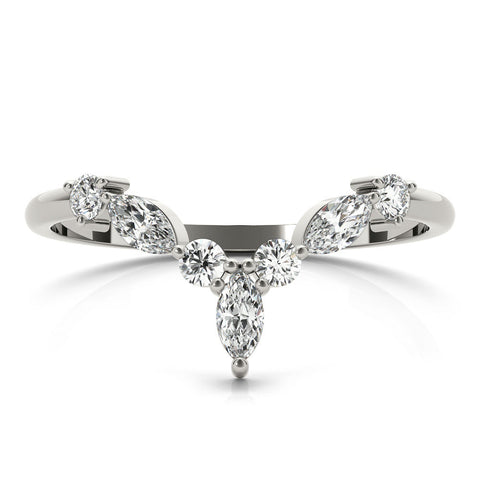 Platinum Chevron Marquise and Round Diamond Open Band with Prong Setting