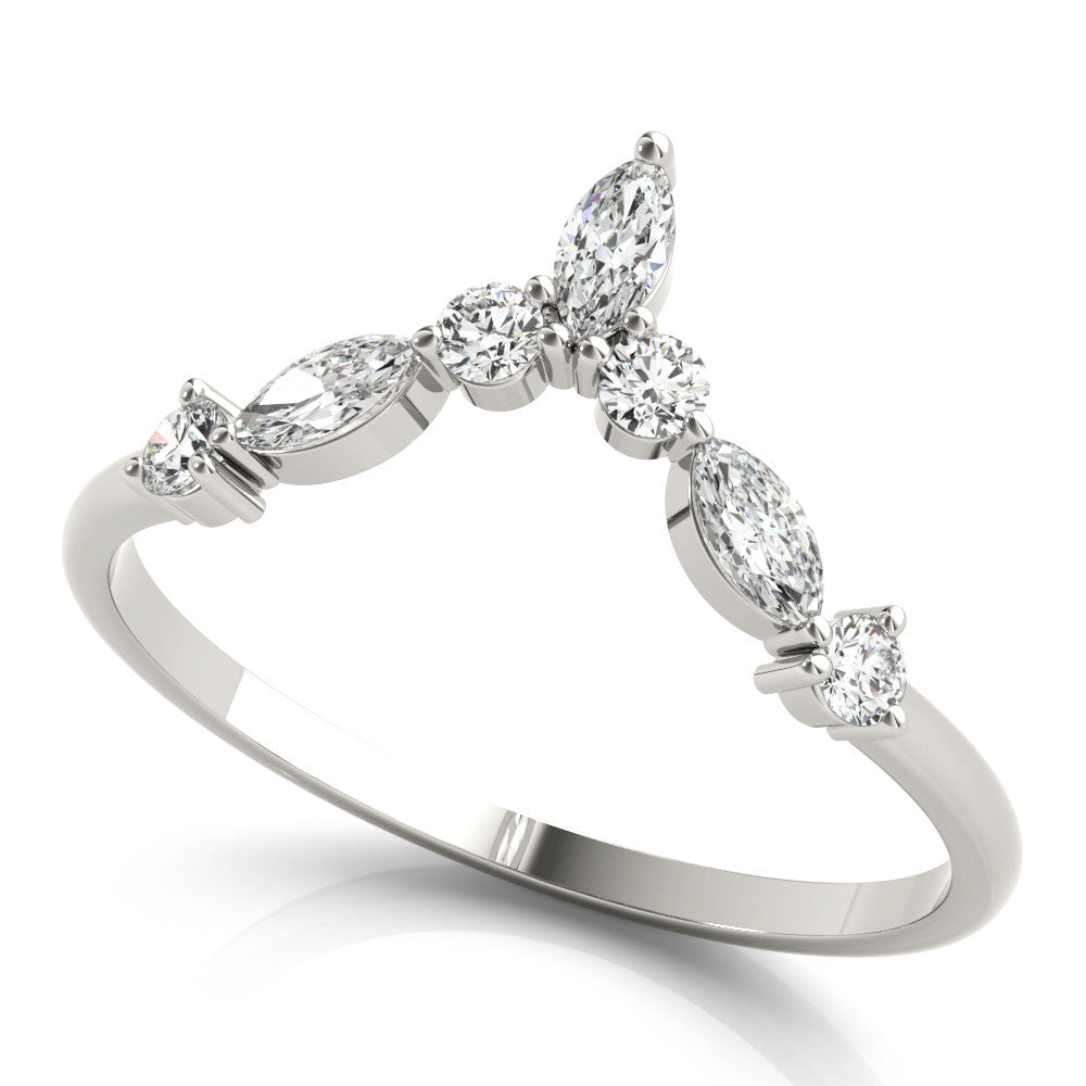 Silver Chevron Marquise and Round Diamond Open Band with Prong Setting