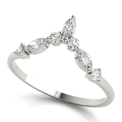 Platinum Chevron Marquise and Round Diamond Open Band with Prong Setting