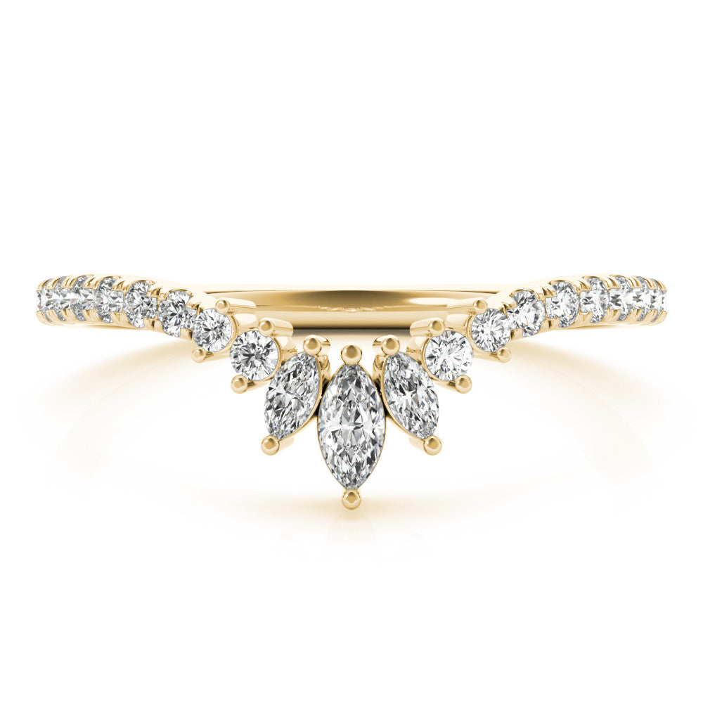 Yellow gold Marquise Cluster Diamond Pavé Band with Prong Setting