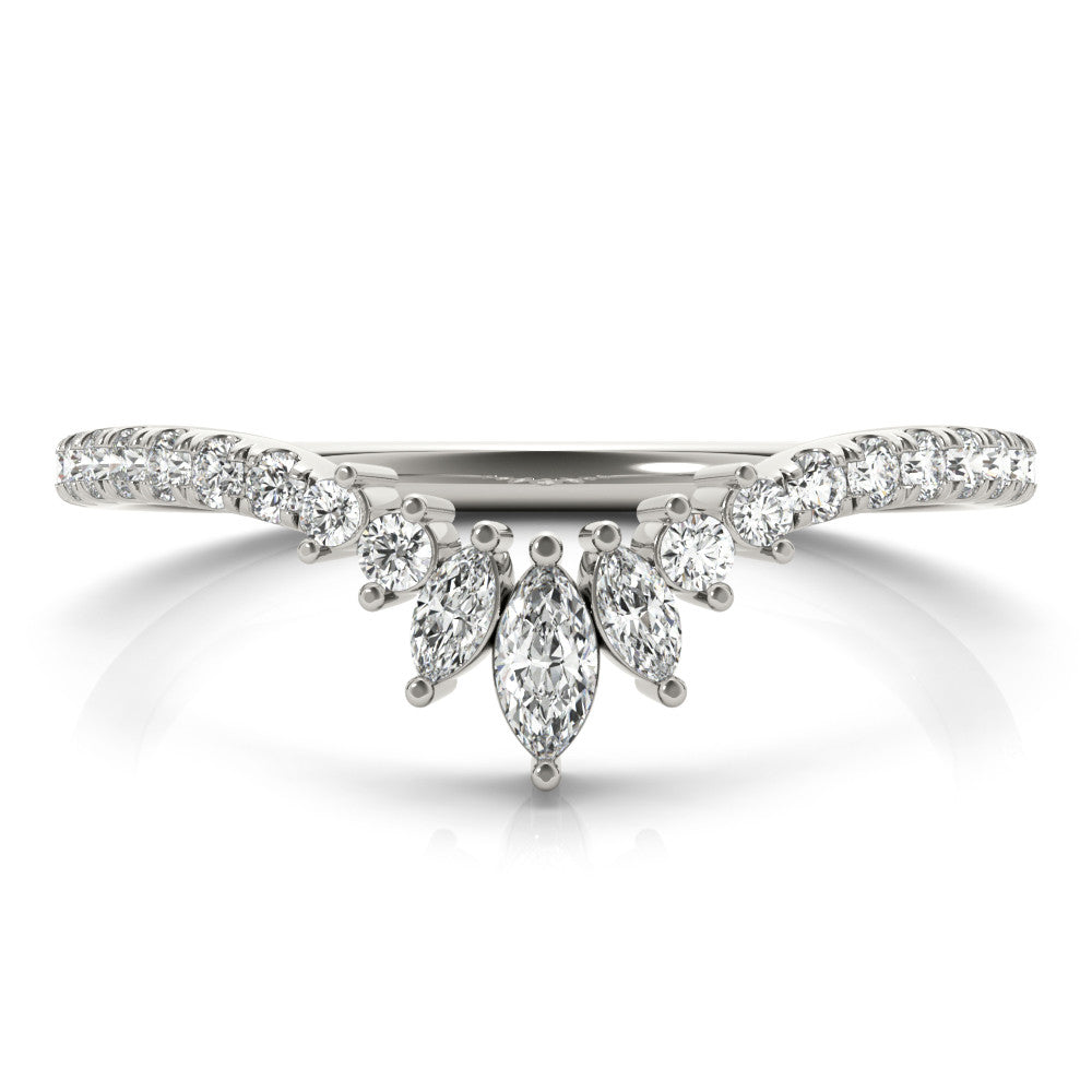 Silver Marquise Cluster Diamond Pavé Band with Prong Setting