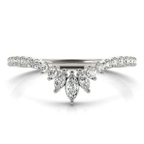 Silver Marquise Cluster Diamond Pavé Band with Prong Setting