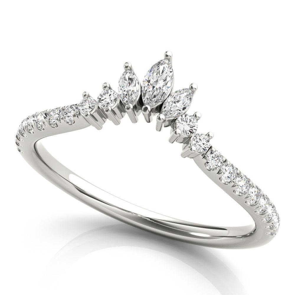 Silver Marquise Cluster Diamond Pavé Band with Prong Setting