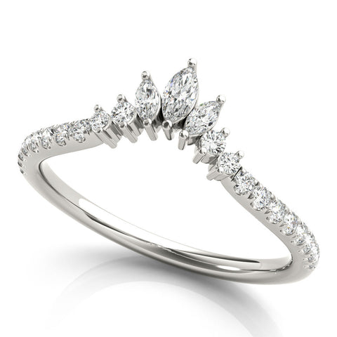 White gold Marquise Cluster Diamond Pavé Band with Prong Setting