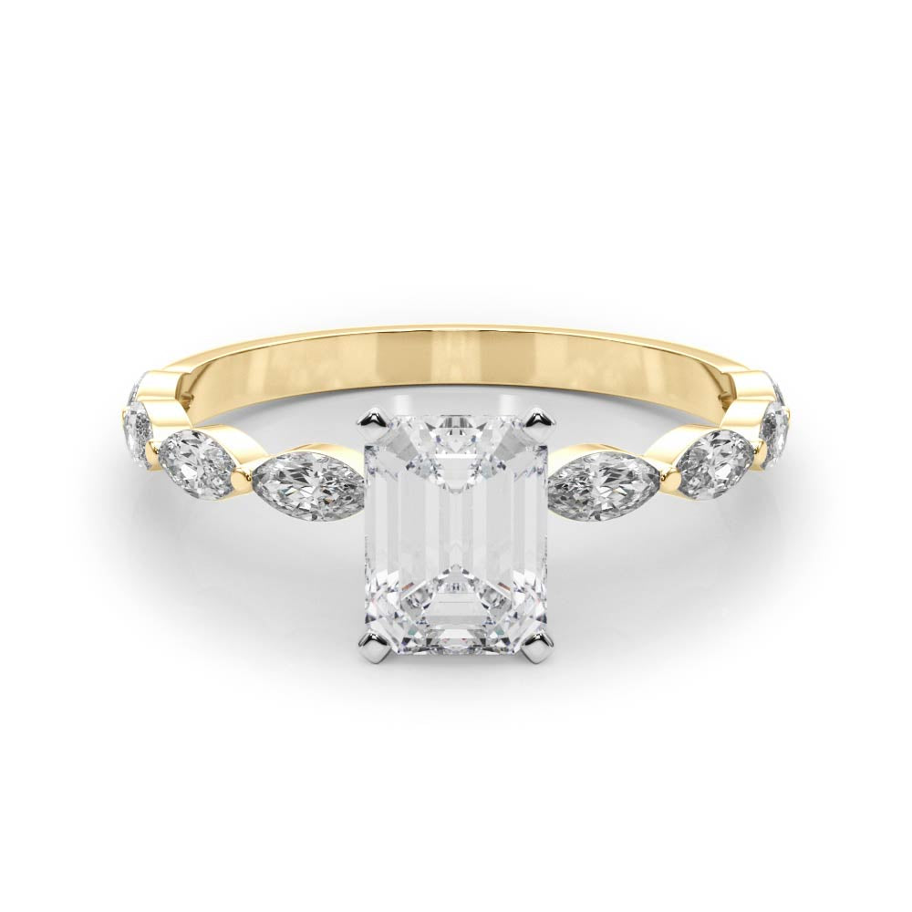 Yellow gold Radiant Solitaire Marquise Side Stone Prong Setting Ring