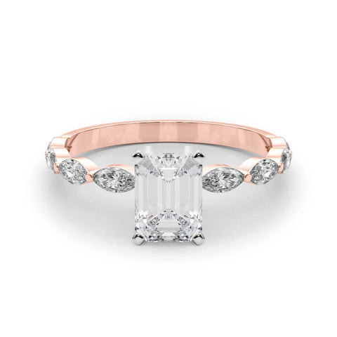 Rose gold Emerald Solitaire Marquise Side Stone Prong Setting Ring