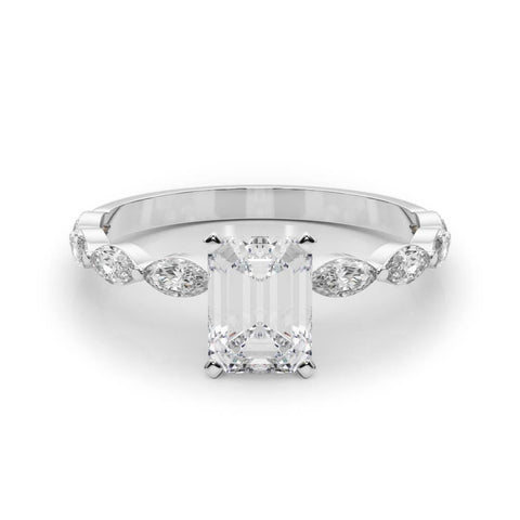 White gold Radiant Solitaire Marquise Side Stone Prong Setting Ring