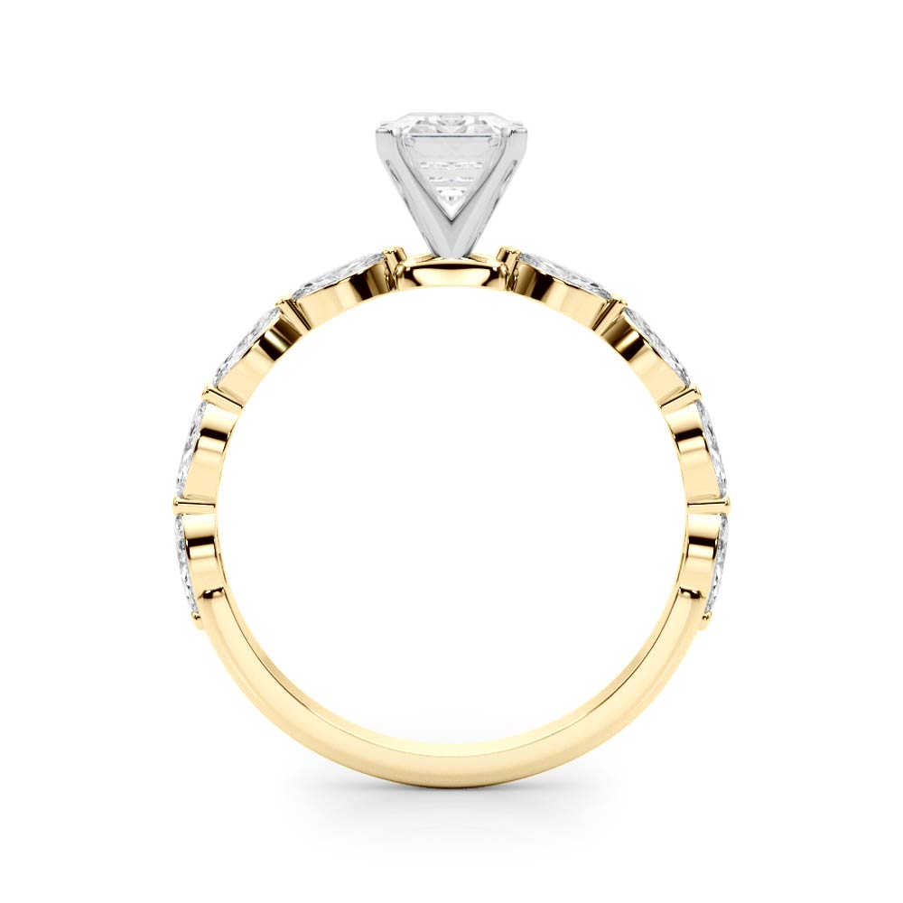 Yellow gold Radiant Solitaire Marquise Side Stone Prong Setting Ring