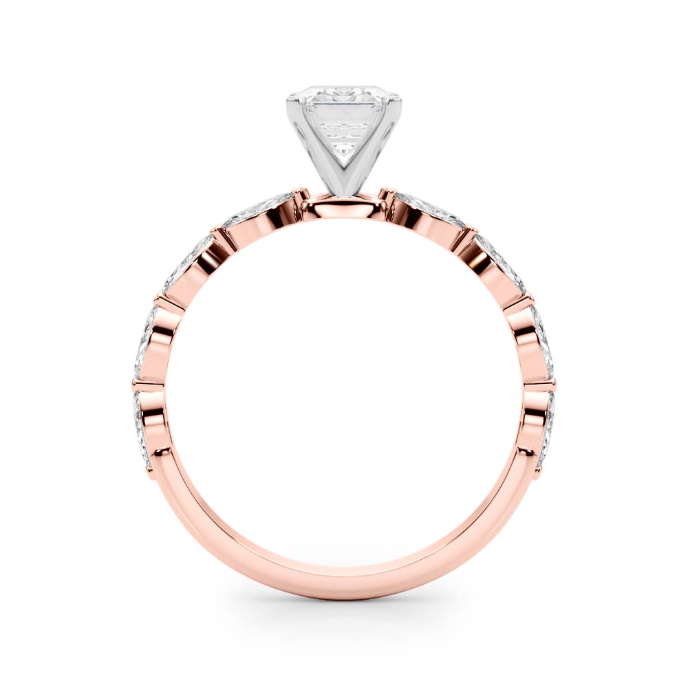 Rose gold Emerald Solitaire Marquise Side Stone Prong Setting Ring