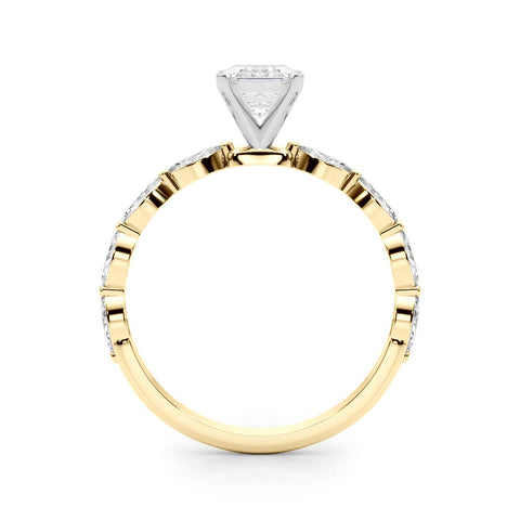 Yellow gold Emerald Solitaire Marquise Side Stone Prong Setting Ring