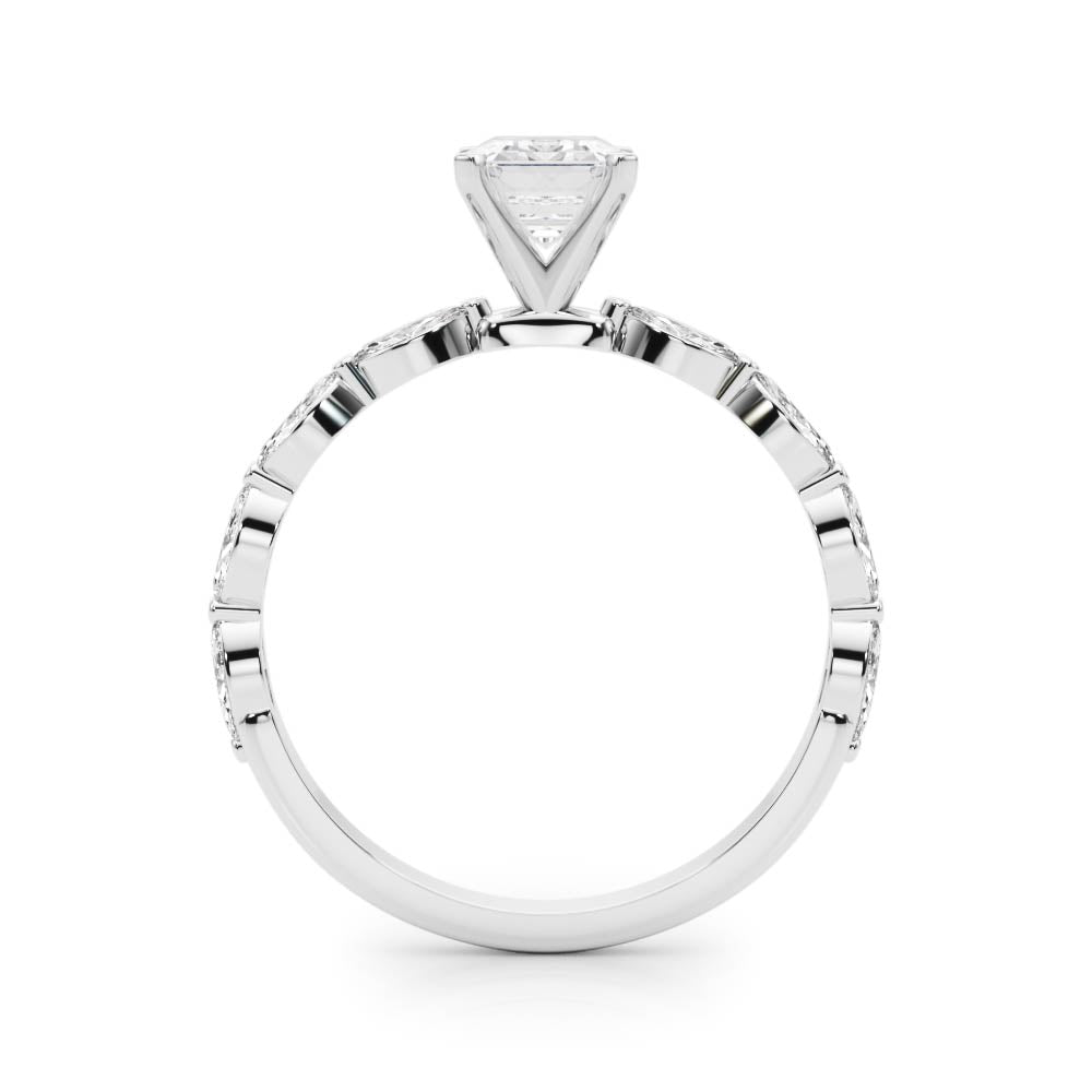 White gold Radiant Solitaire Marquise Side Stone Prong Setting Ring