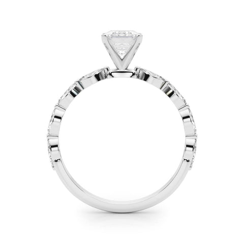 White gold Radiant Solitaire Marquise Side Stone Prong Setting Ring