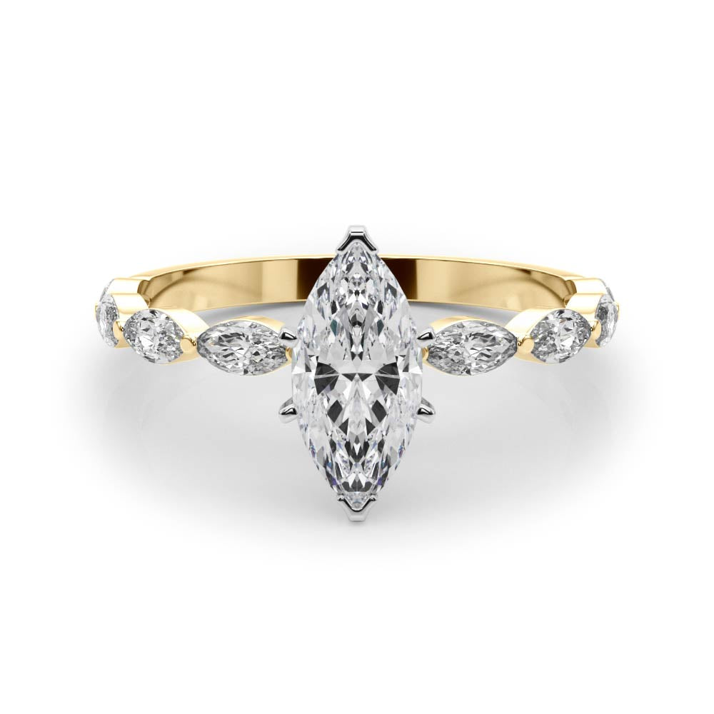 Yellow gold Marquise Solitaire Marquise Side Stone Prong Setting Ring