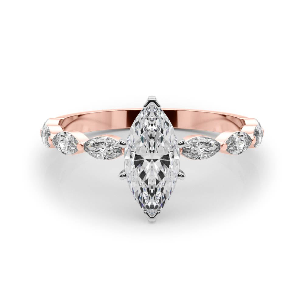 Rose gold Marquise Solitaire Marquise Side Stone Prong Setting Ring