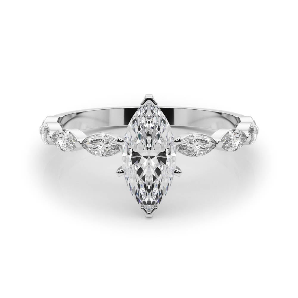 Platinum Marquise Solitaire Marquise Side Stone Prong Setting Ring