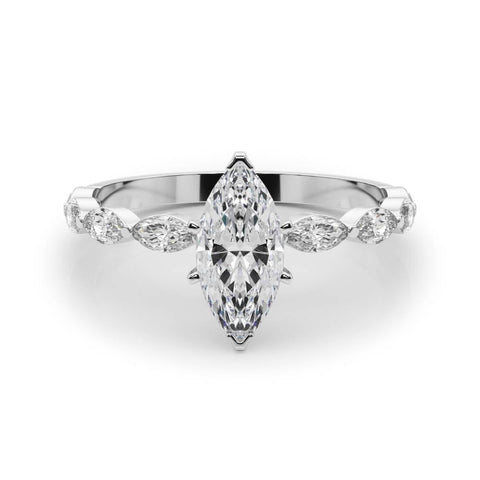 White gold Marquise Solitaire Marquise Side Stone Prong Setting Ring
