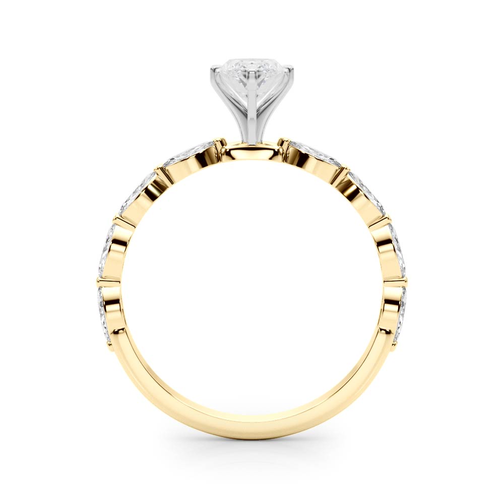 Yellow gold Marquise Solitaire Marquise Side Stone Prong Setting Ring