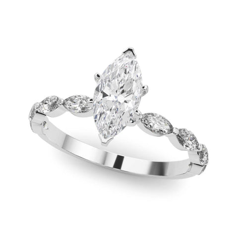 White gold Marquise Solitaire Marquise Side Stone Prong Setting Ring