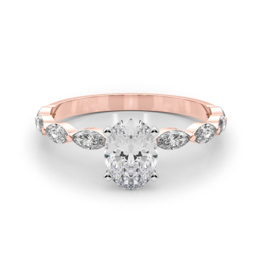 Rose gold Oval Solitaire Marquise Side Stone Prong Setting Ring