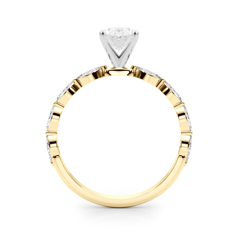Yellow gold Oval Solitaire Marquise Side Stone Prong Setting Ring