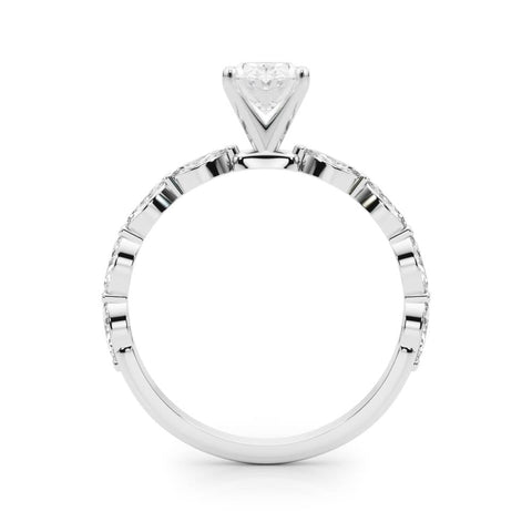 Silver Oval Solitaire Marquise Side Stone Prong Setting Ring