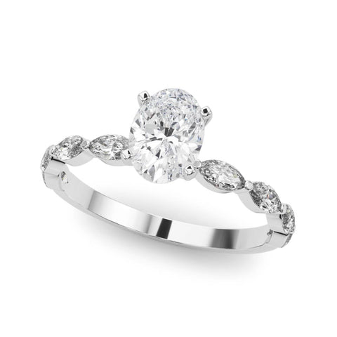 White gold Oval Solitaire Marquise Side Stone Prong Setting Ring