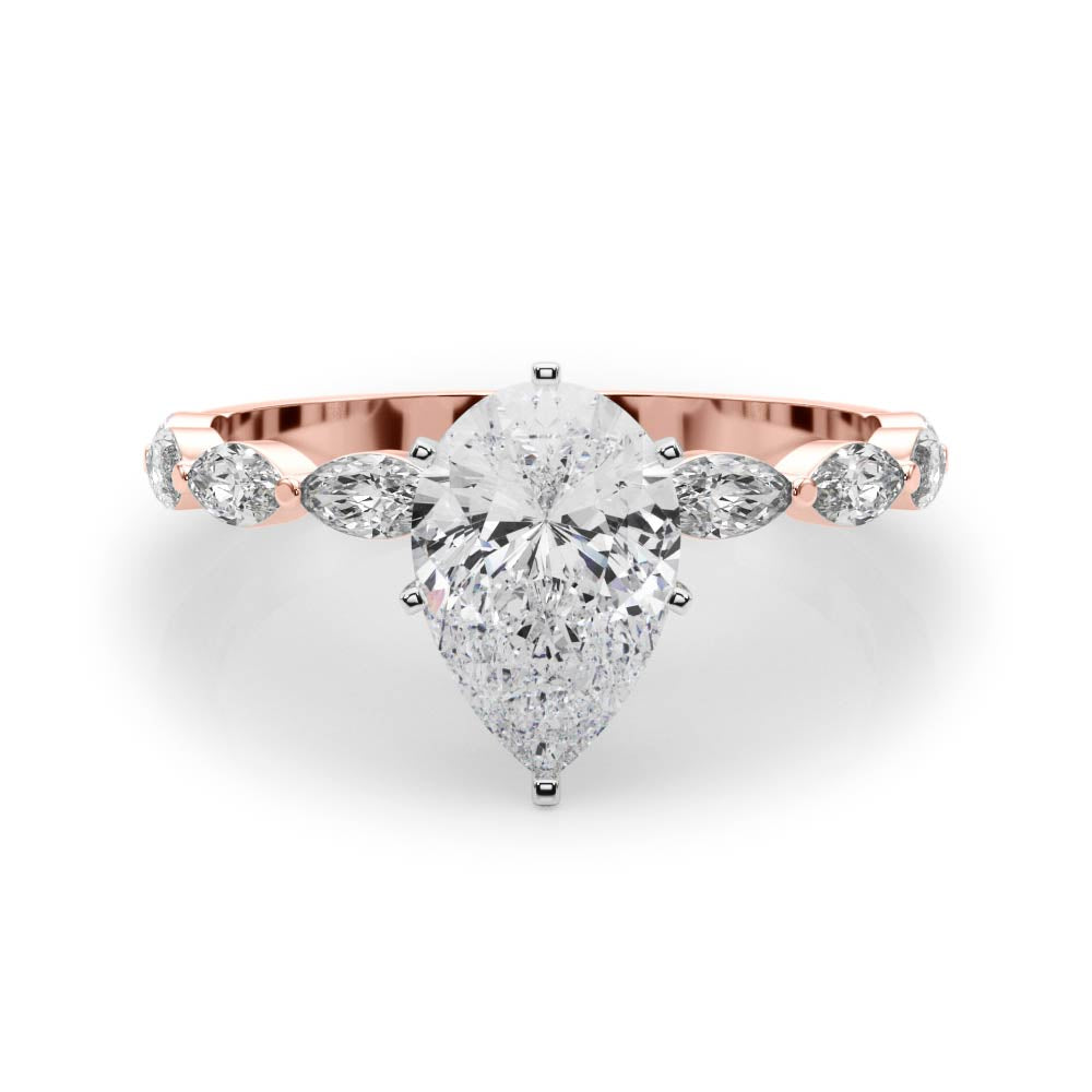 Rose gold Pear Solitaire Marquise Side Stone Prong Setting Ring